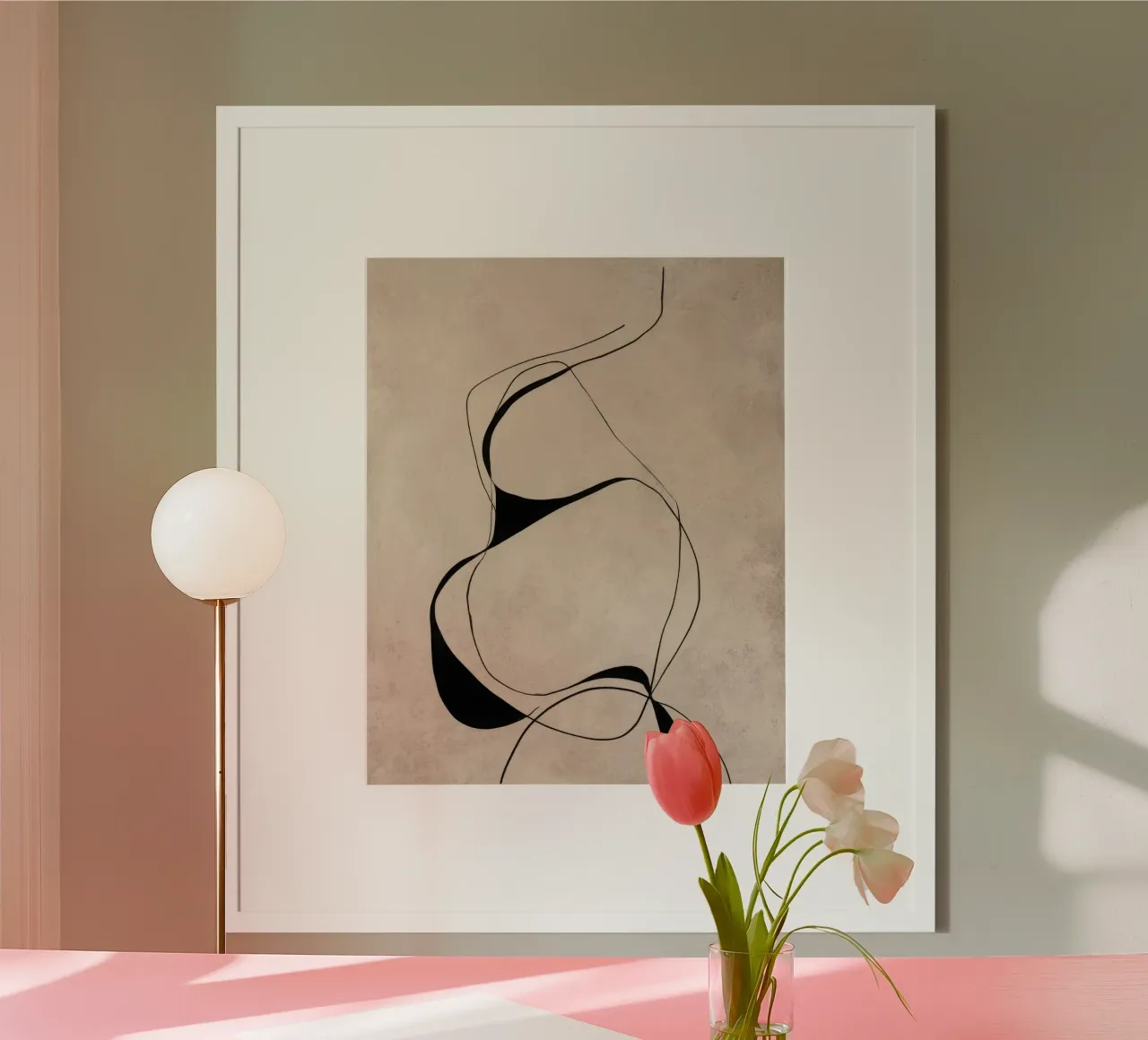 Abstract Minimalist Black Lines on Neutral Canvas poster by Artbyvo