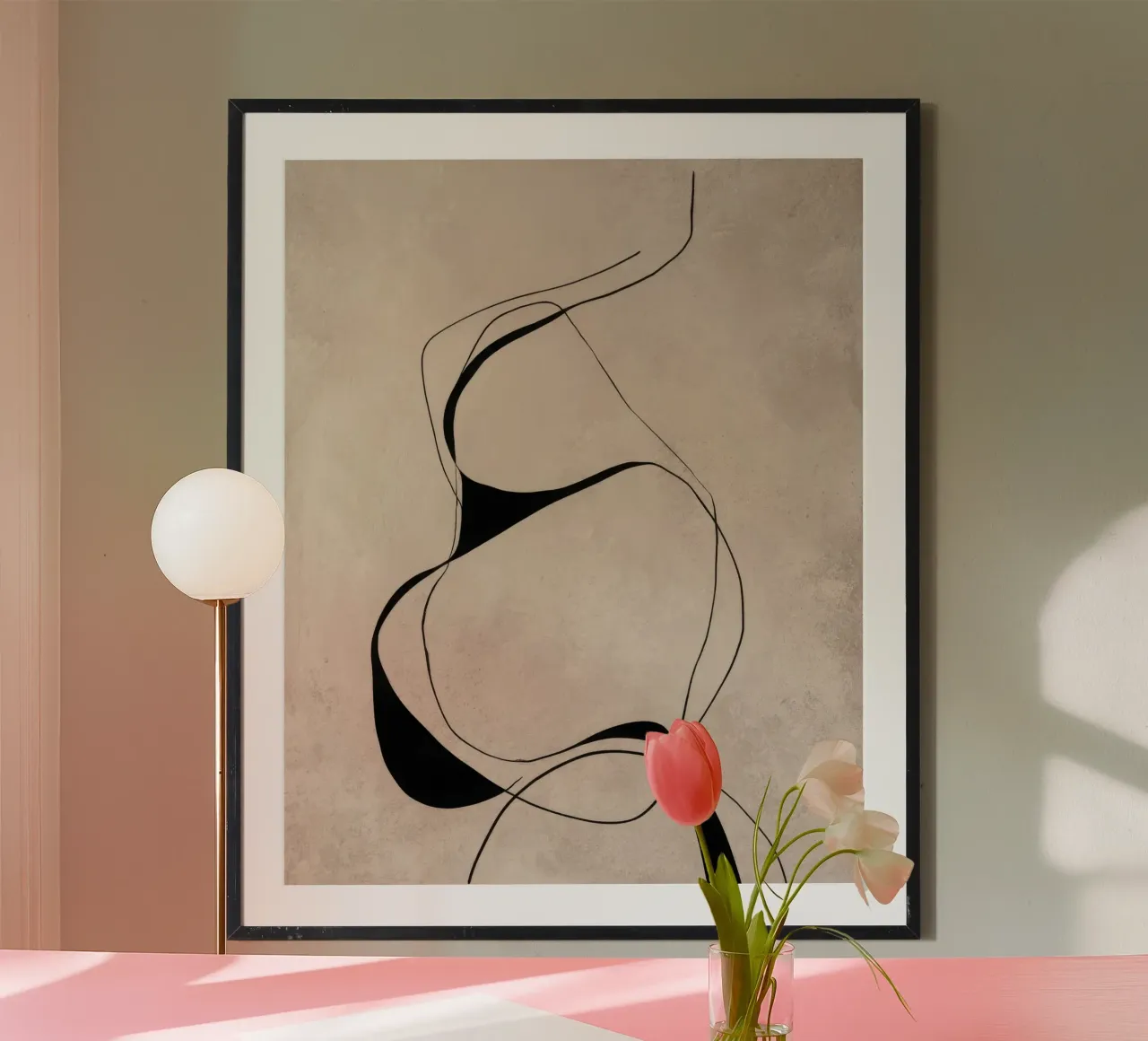 Abstract Minimalist Black Lines on Neutral Canvas poster by Artbyvo