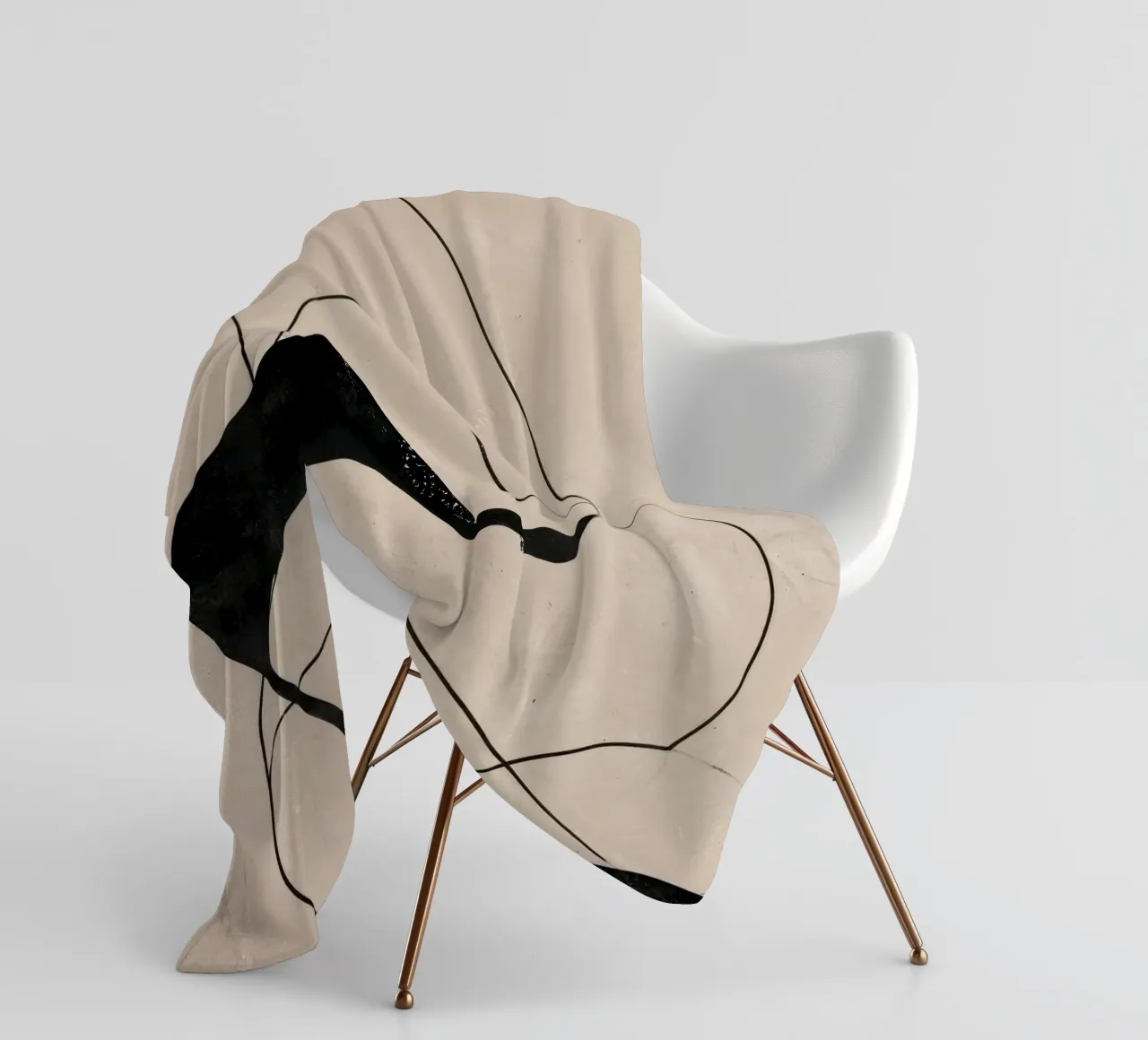 Minimalist Abstract Flowing Lines on Beige Canvas fleece blanket by Artbyvo