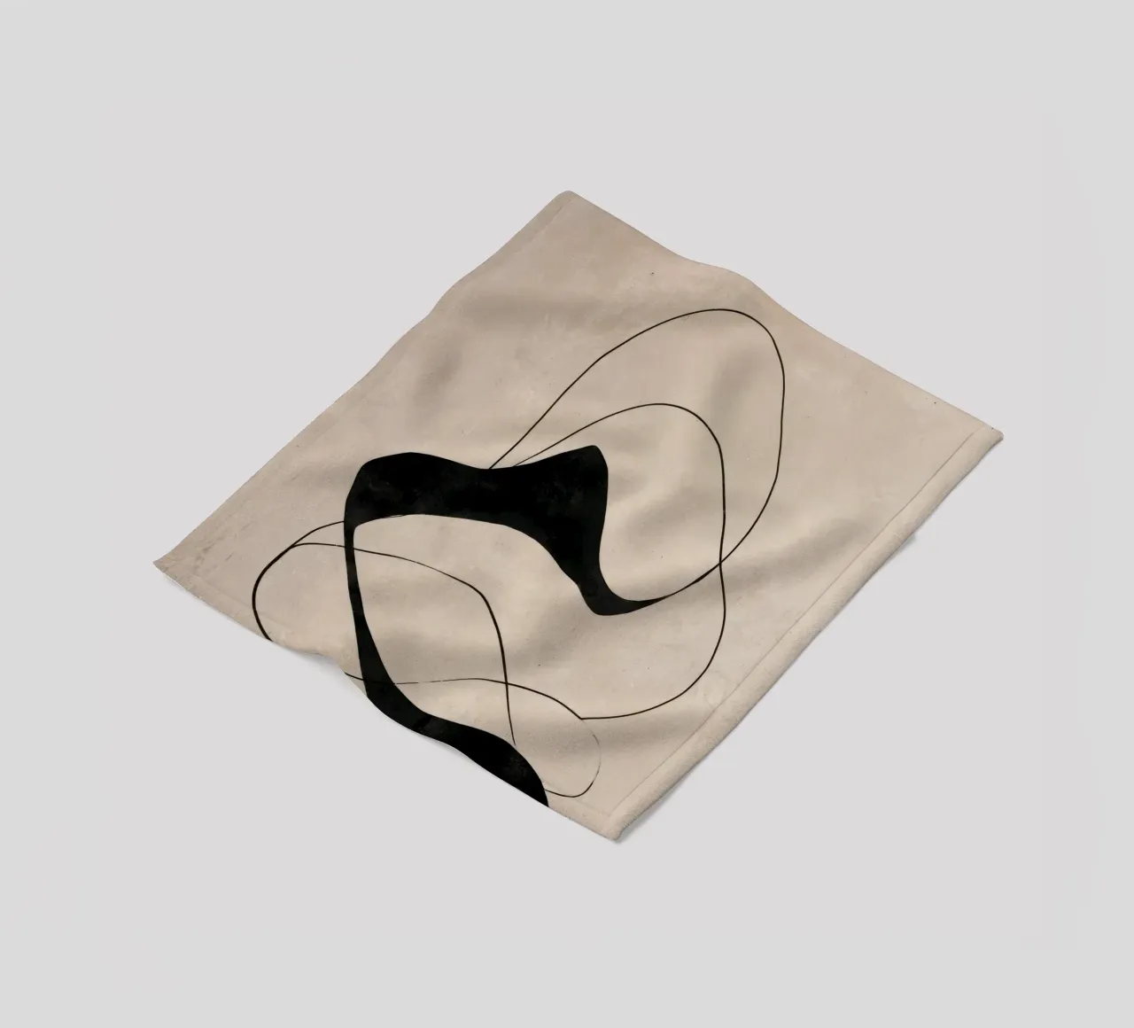 Minimalist Abstract Flowing Lines on Beige Canvas fleece blanket by Artbyvo