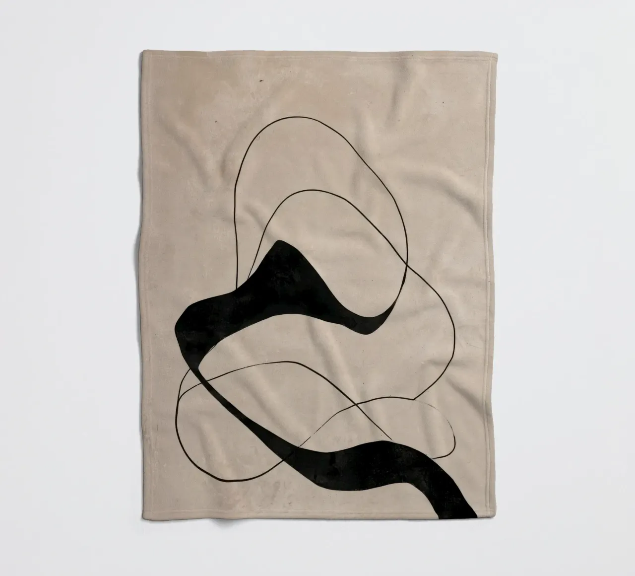 Minimalist Abstract Flowing Lines on Beige Canvas fleece blanket by Artbyvo