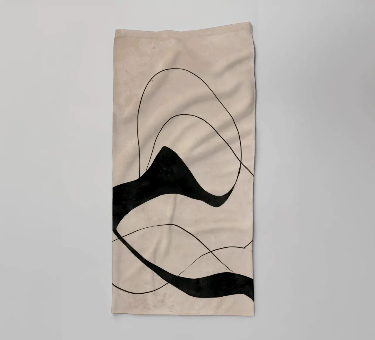 Minimalist Abstract Flowing Lines on Beige Canvas towel by Artbyvo