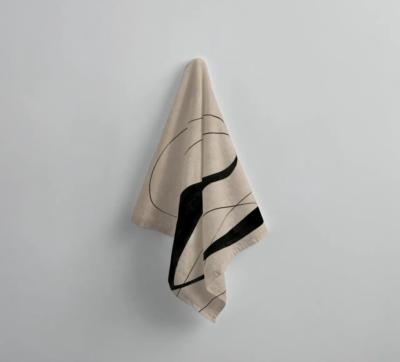 Minimalist Abstract Flowing Lines on Beige Canvas towel by Artbyvo