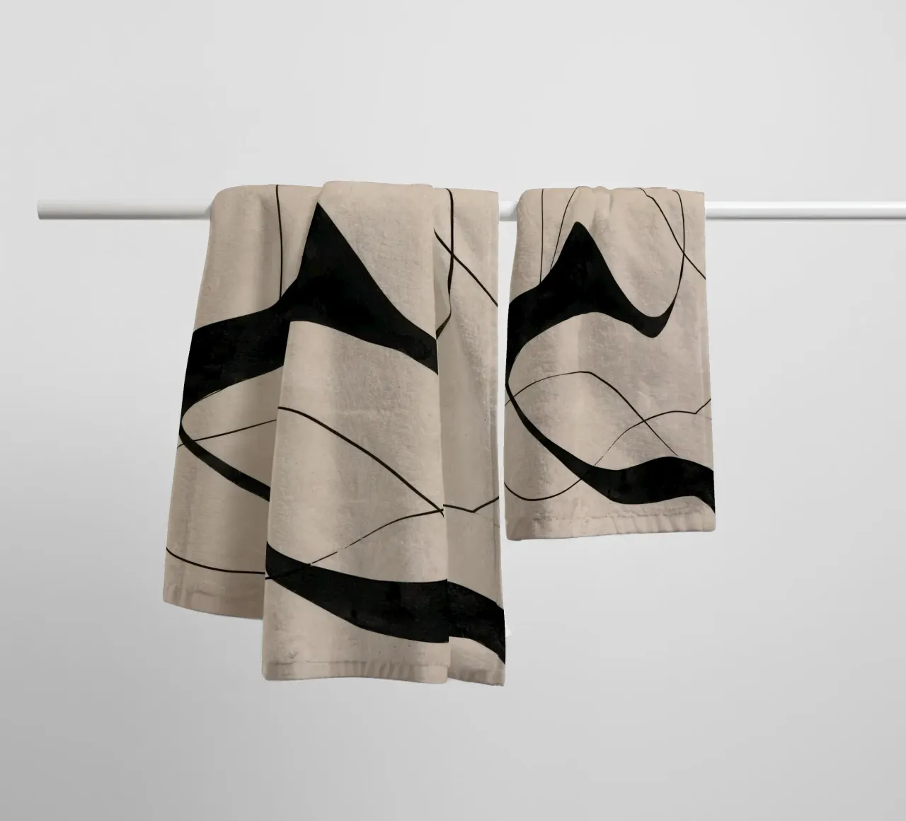 Minimalist Abstract Flowing Lines on Beige Canvas towel by Artbyvo