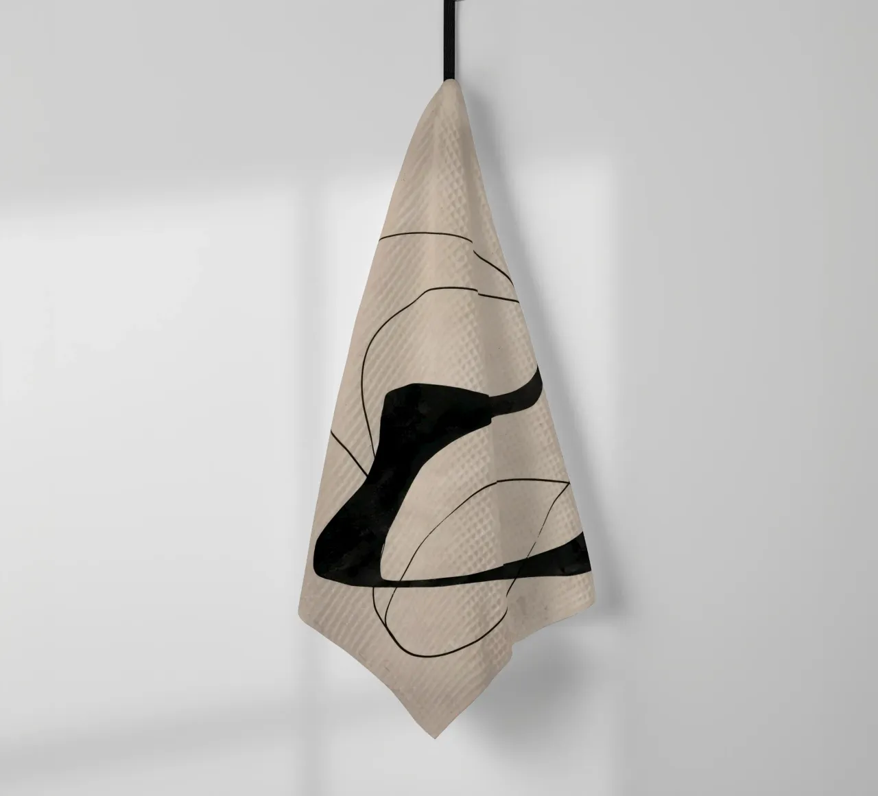 Minimalist Abstract Flowing Lines on Beige Canvas tea towel by Artbyvo
