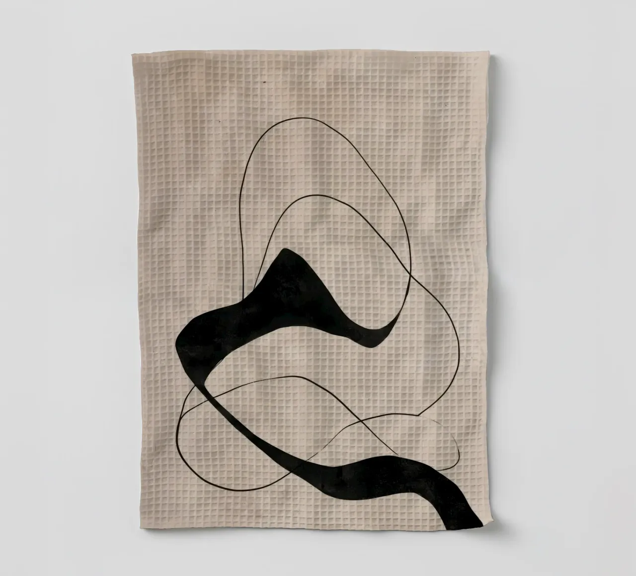 Minimalist Abstract Flowing Lines on Beige Canvas tea towel by Artbyvo