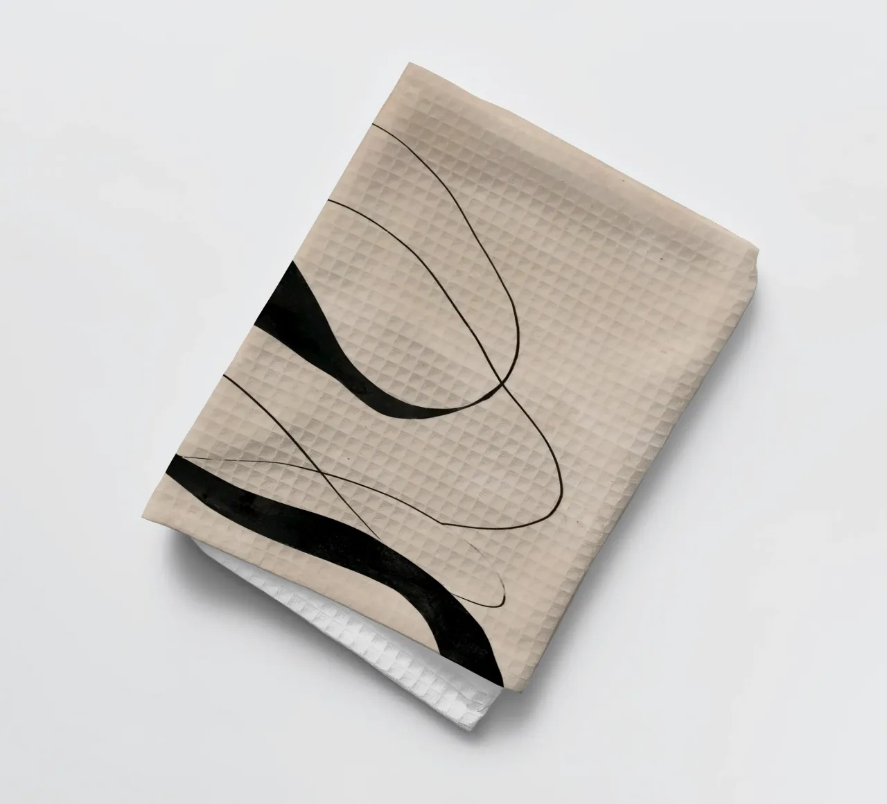 Minimalist Abstract Flowing Lines on Beige Canvas tea towel by Artbyvo