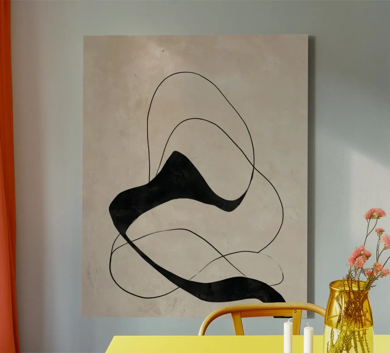 Minimalist Abstract Flowing Lines on Beige Canvas canvas with Floater frame by Artbyvo