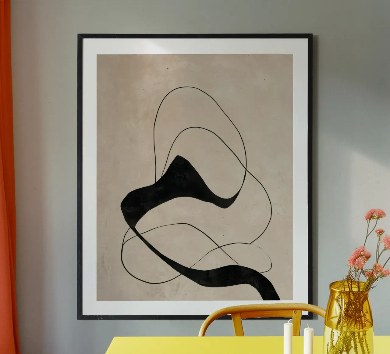 Minimalist Abstract Flowing Lines on Beige Canvas poster by Artbyvo
