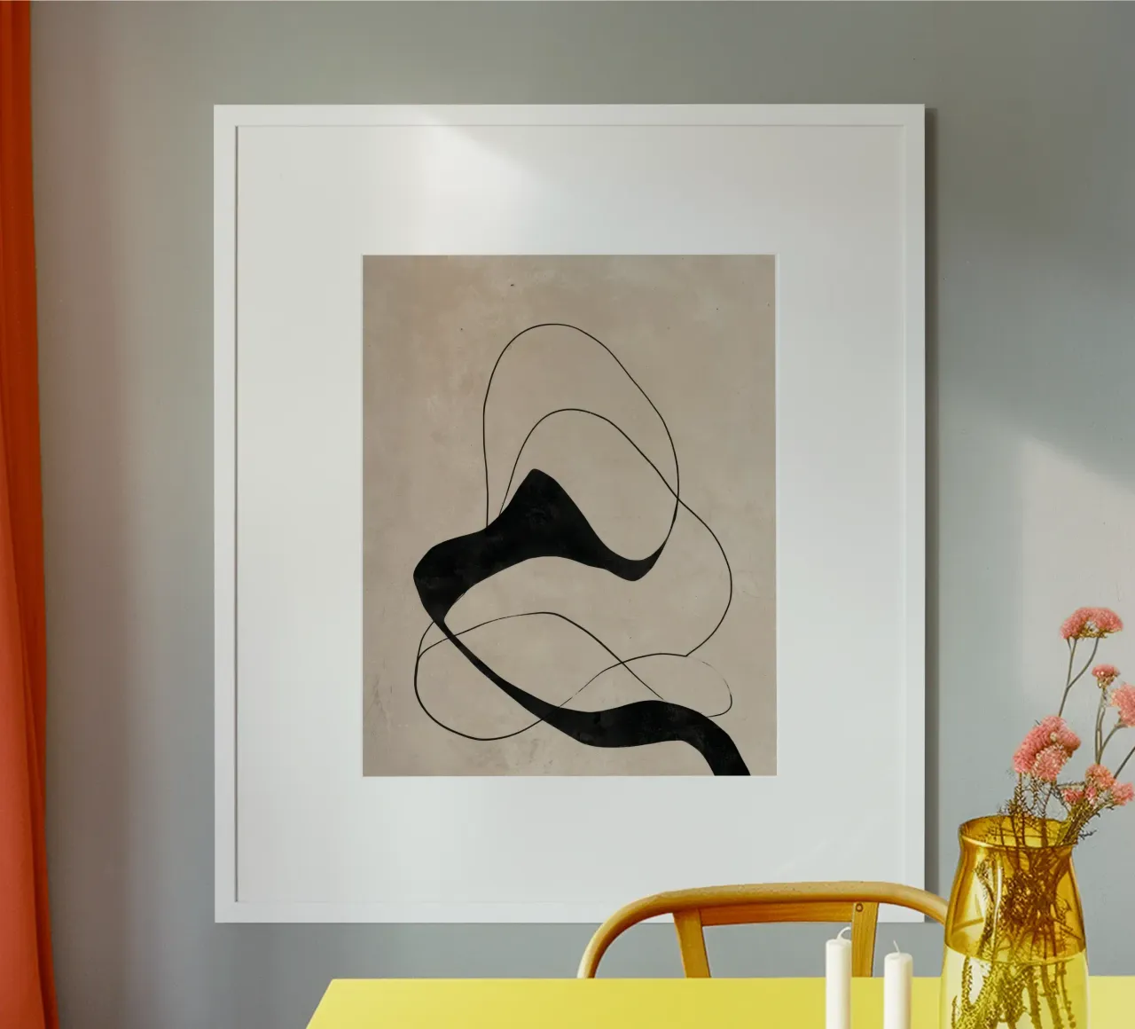 Minimalist Abstract Flowing Lines on Beige Canvas poster by Artbyvo