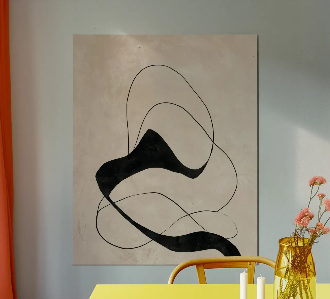 Minimalist Abstract Flowing Lines on Beige Canvas poster by Artbyvo