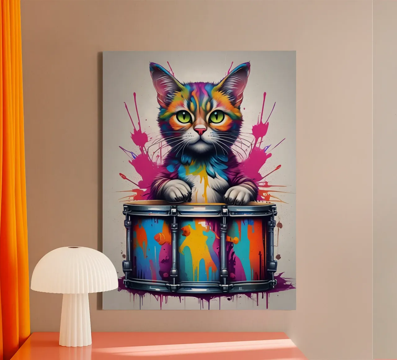 Cat and big drum canvas with Floater frame by MakArena