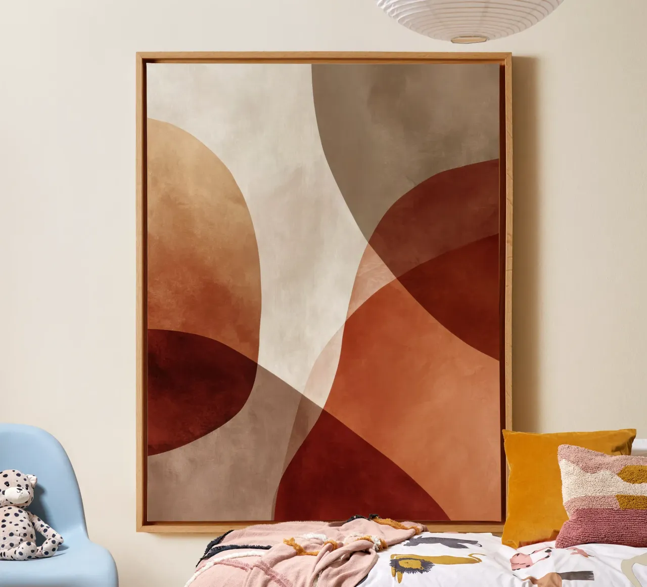 Abstract Geometric Shapes in Warm Earthy Tones canvas with Floater frame by Artbyvo
