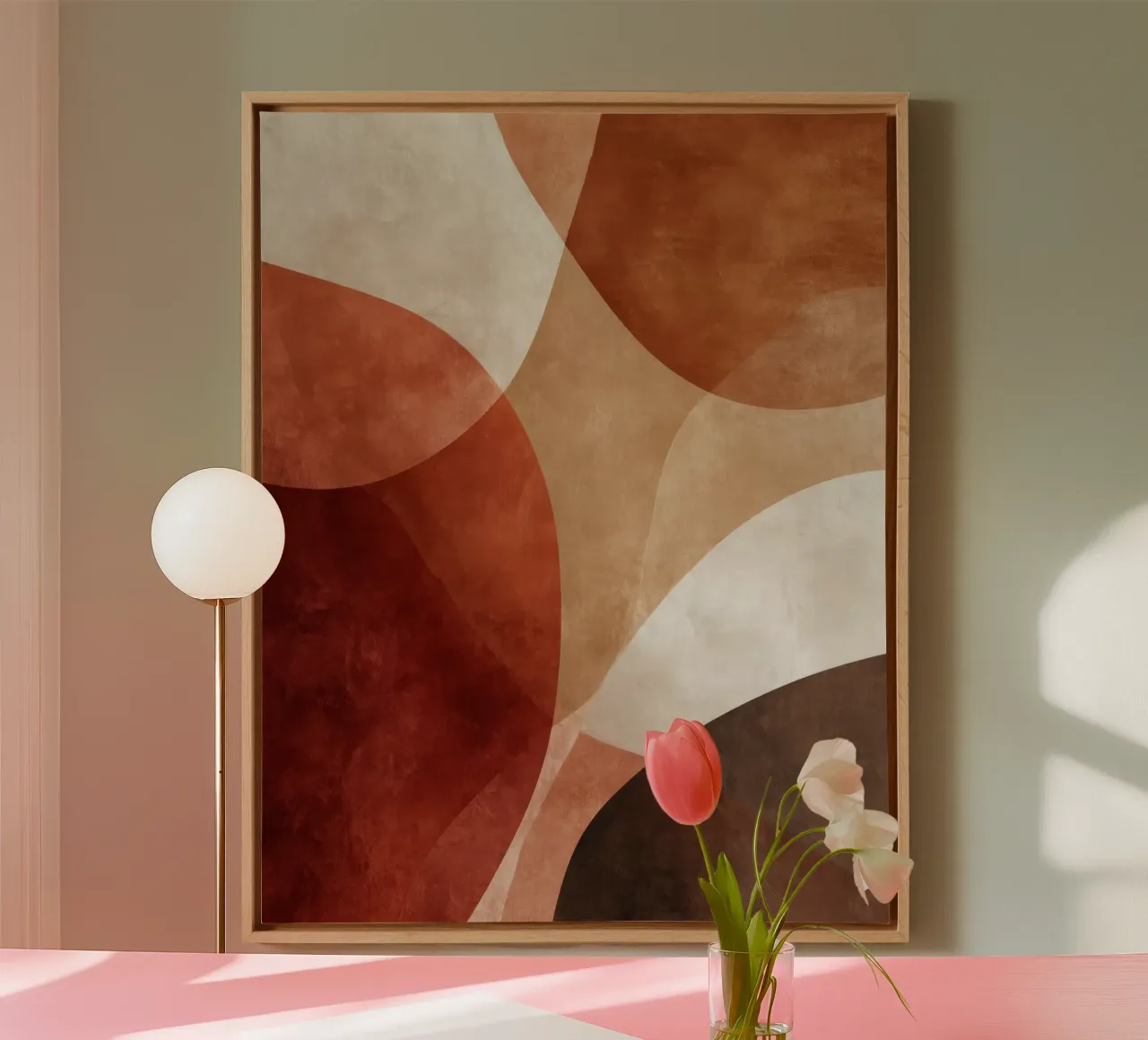 Geometric Abstract Art in Warm Terracotta Shades canvas with Floater frame by Artbyvo