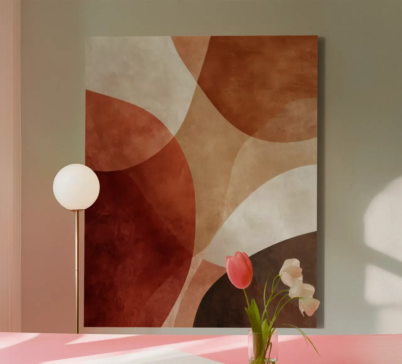 Geometric Abstract Art in Warm Terracotta Shades canvas with Floater frame by Artbyvo