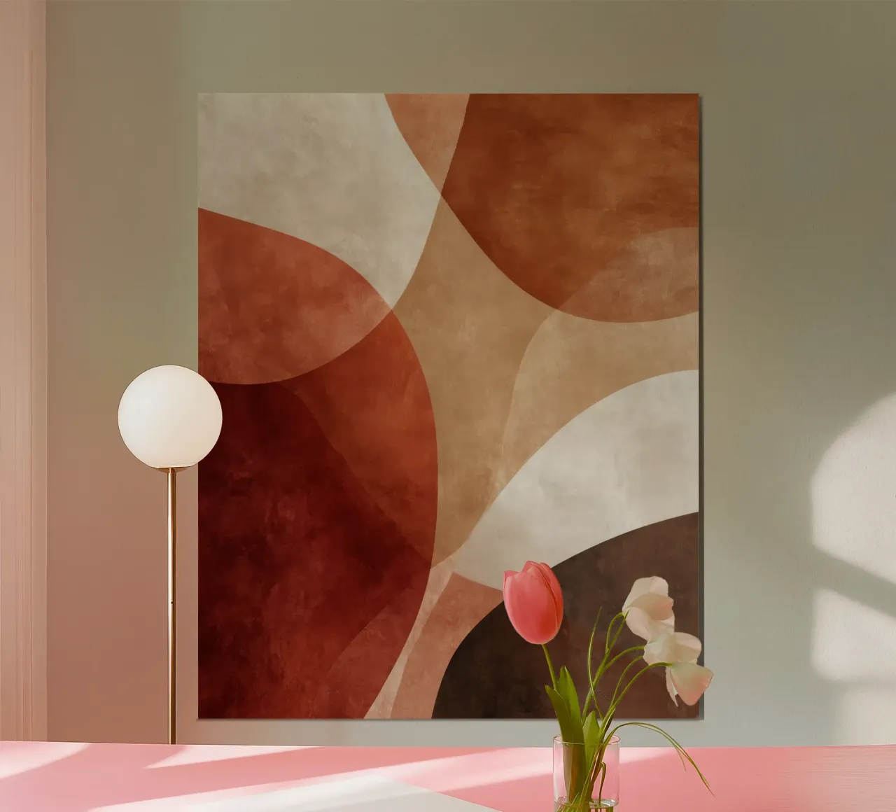 Art abstrait géométrique dans des tons chauds de terre cuite poster avec cadre en plastique de Artbyvo