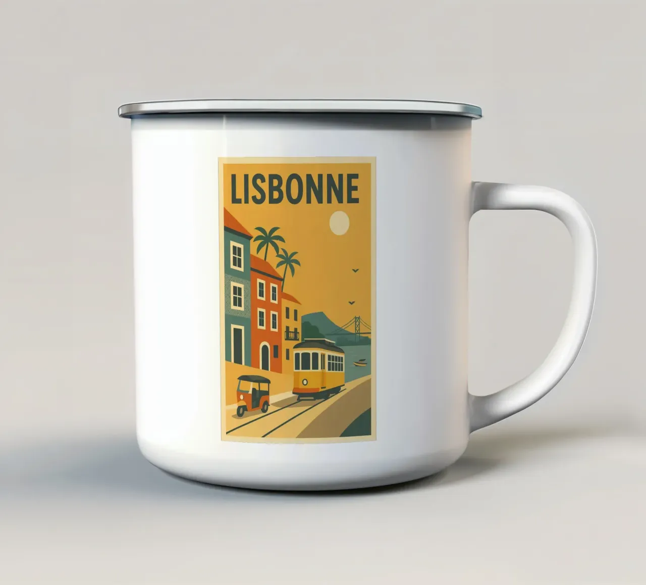 Poster di Lisbona - Poster retrò di vicoli colorati tazza in smalto da JETLAG | affiches voyage