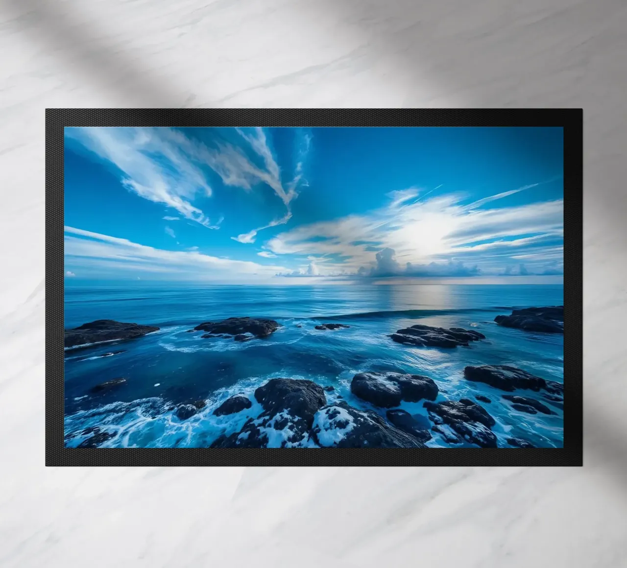 Himmel und Meer Fußmatte von Wild Beauty