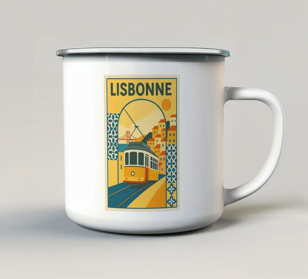 Poster di Lisbona - Poster di tram d'epoca e azulejos tazza in smalto da JETLAG | affiches voyage