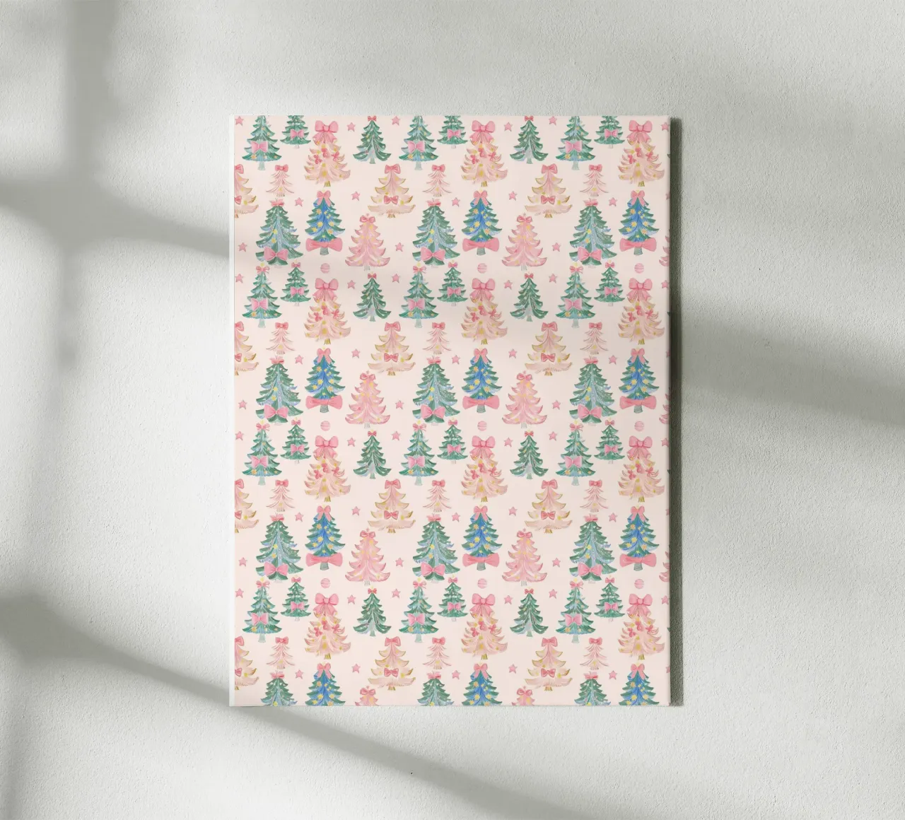 Vintage Pink Christmas Trees with Coquette Bows Boho Art canvas with Floater frame by Gentle Echoes Art
