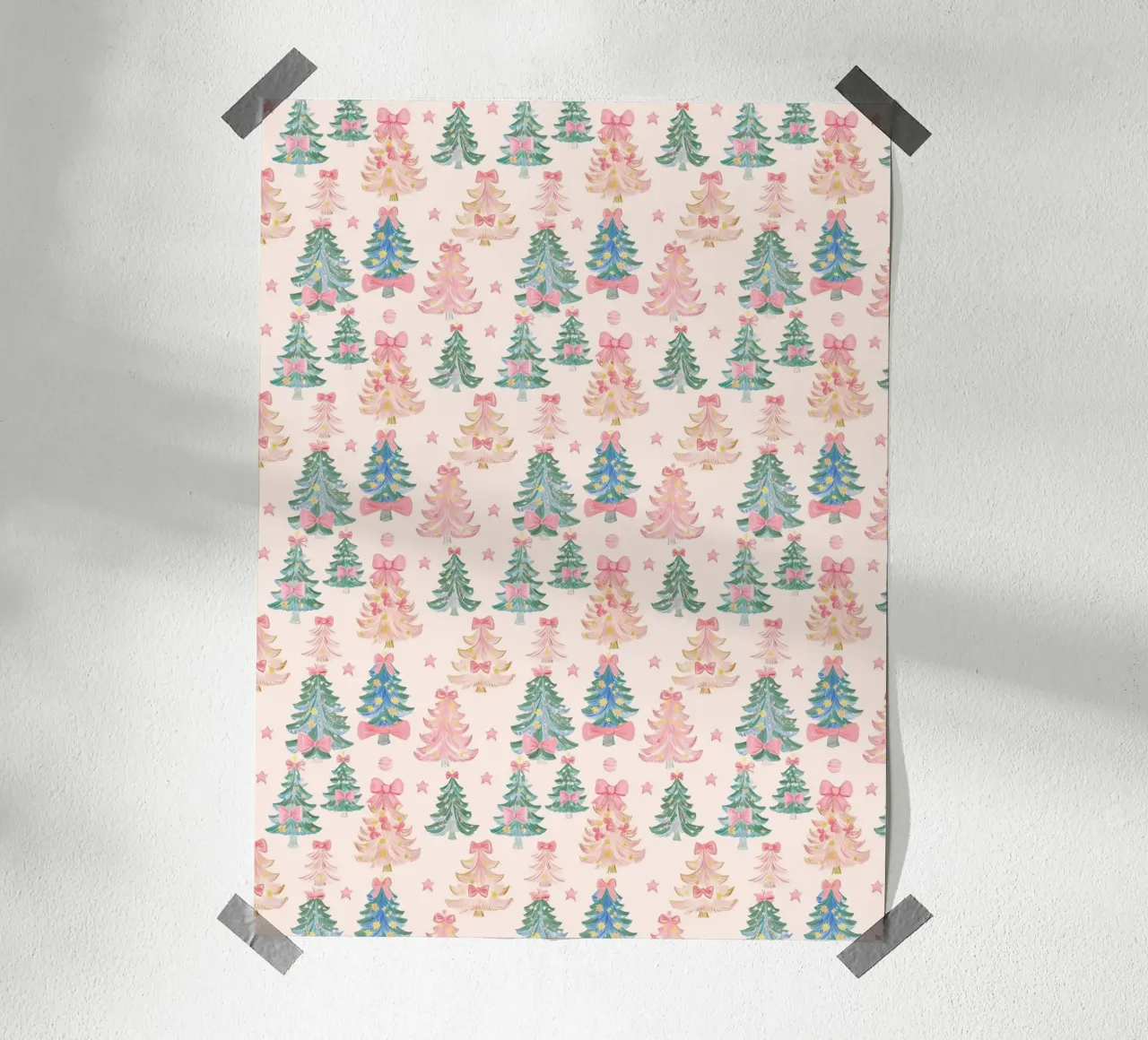 Alberi di Natale rosa vintage con fiocchi Coquette Boho Art poster da Gentle Echoes Art