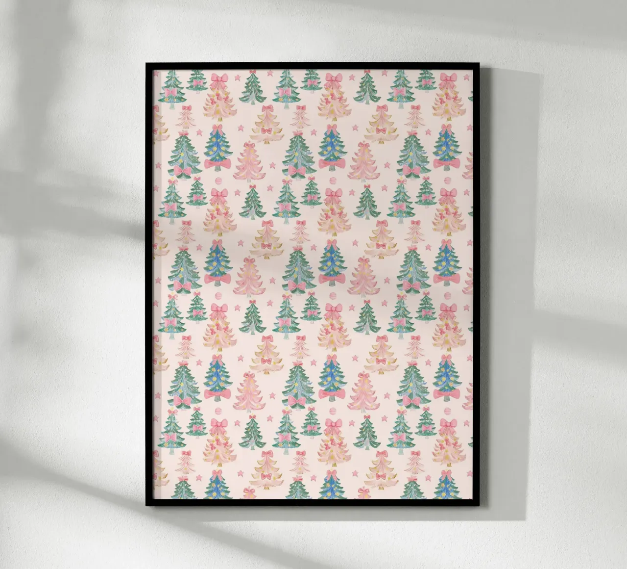 Alberi di Natale rosa vintage con fiocchi Coquette Boho Art poster da Gentle Echoes Art