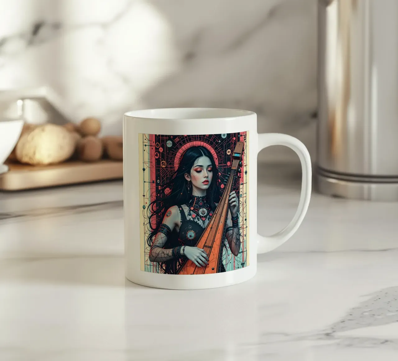Donna e liuto tazza in ceramica da Massimo Frascogna