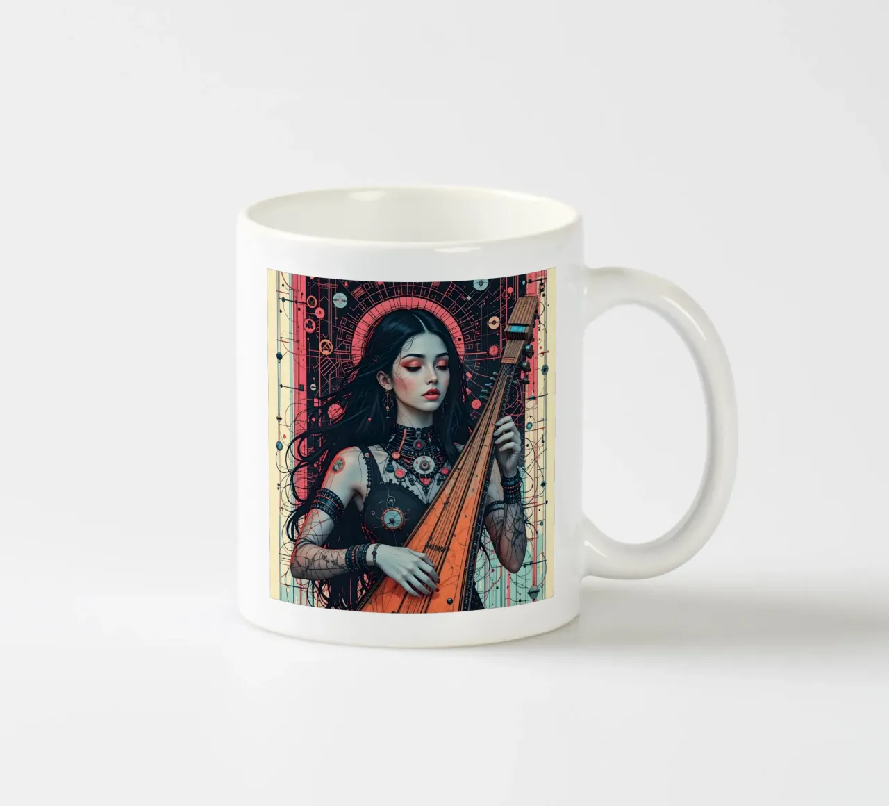 Donna e liuto tazza in ceramica da Massimo Frascogna