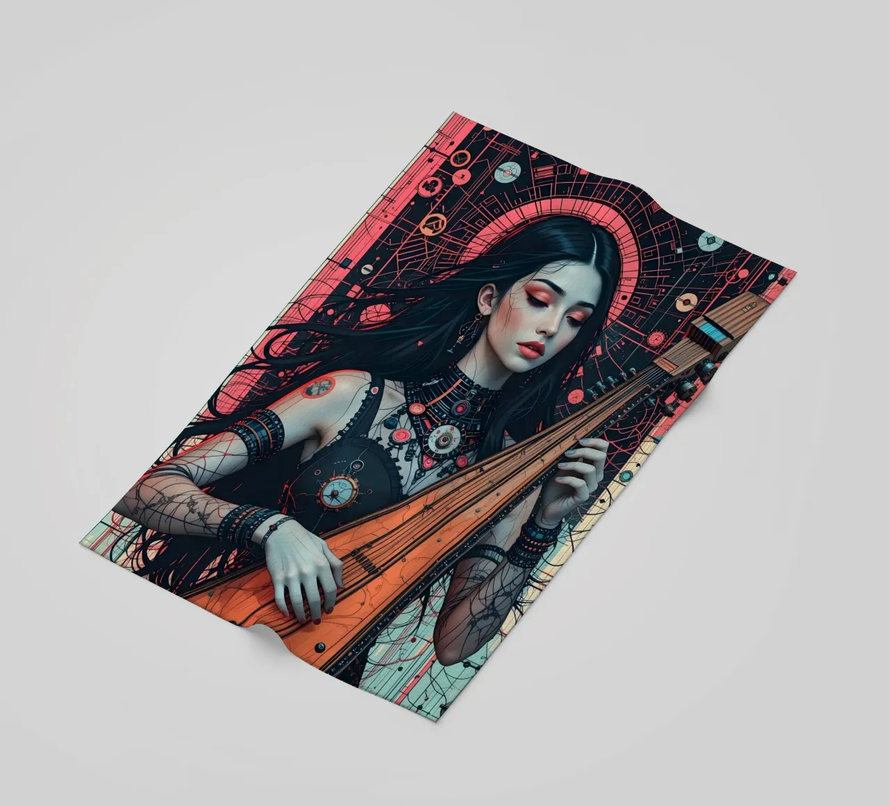 Donna e liuto telo mare da Massimo Frascogna