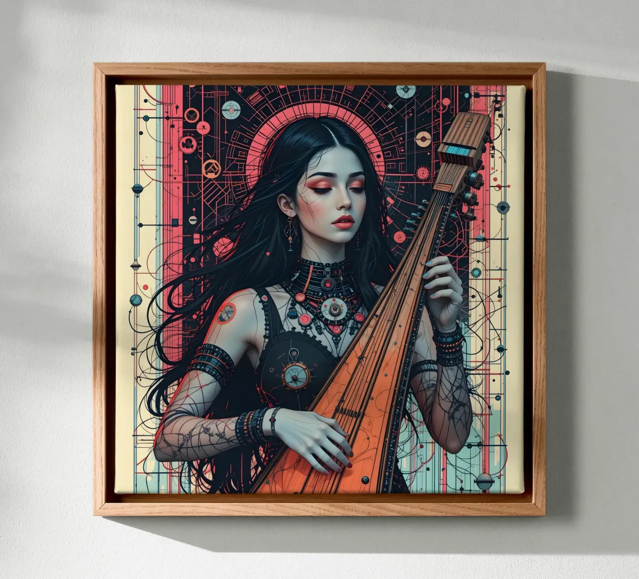 Vrouw en luit canvas met Baklijst van Massimo Frascogna