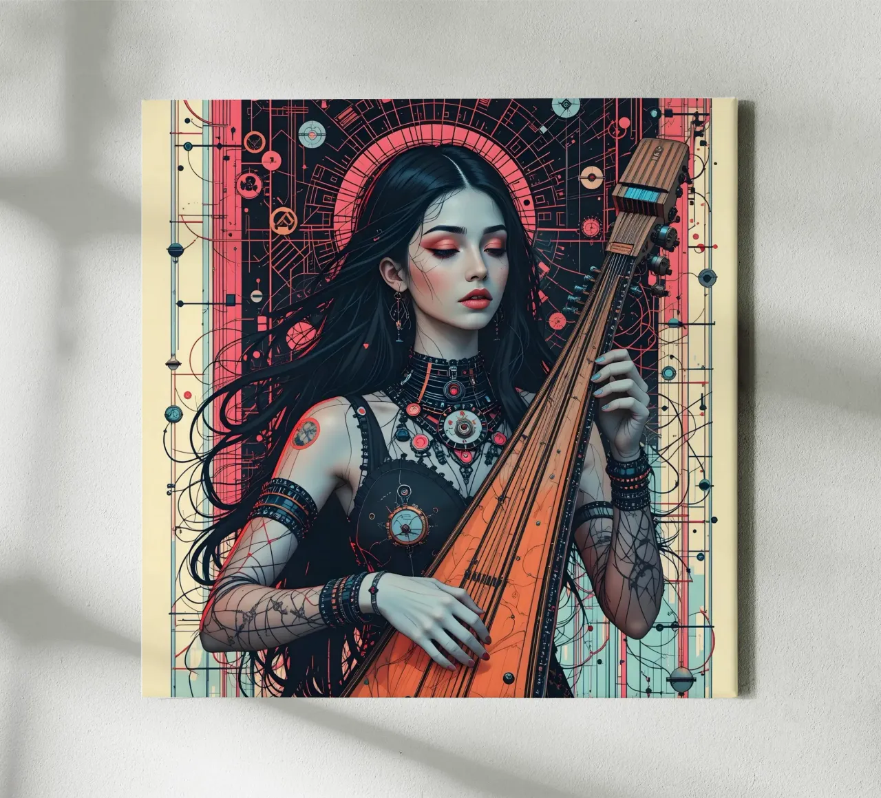 Vrouw en luit canvas met Baklijst van Massimo Frascogna