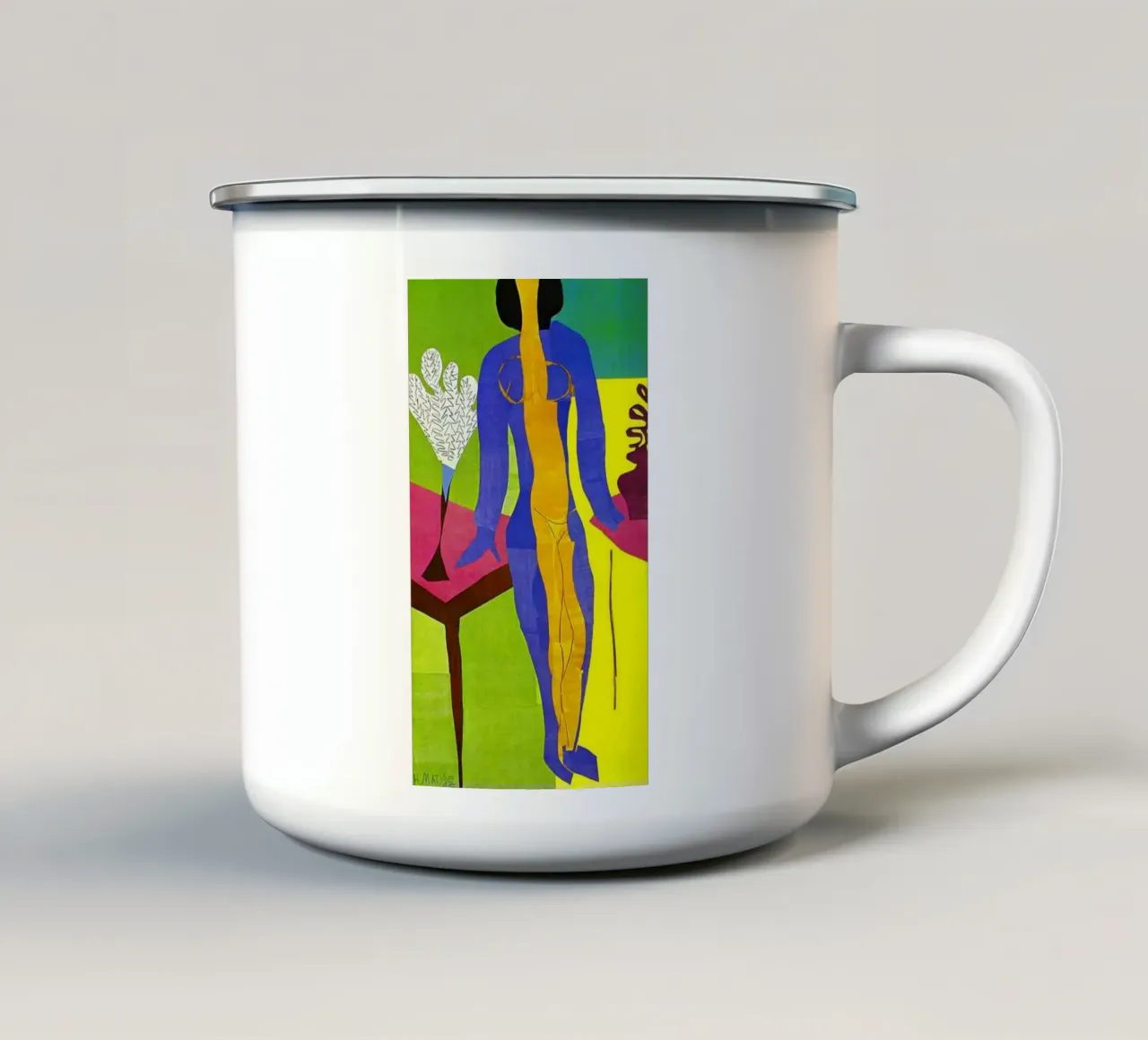 donna in piedi rilassata tazza in smalto da briyan shop