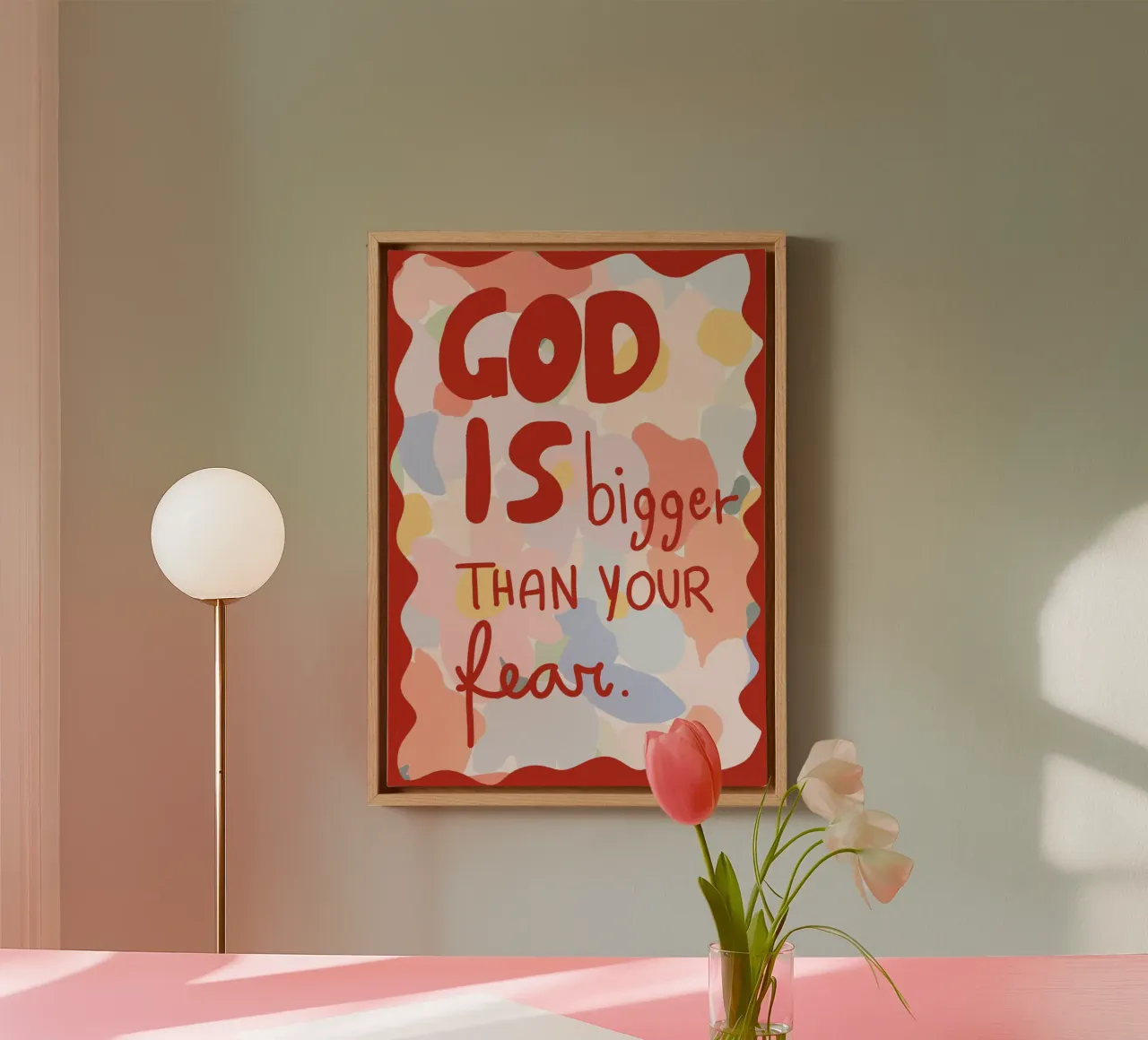 God is groter dan je angst Bloemsierkunst canvas met Baklijst van vintagepod