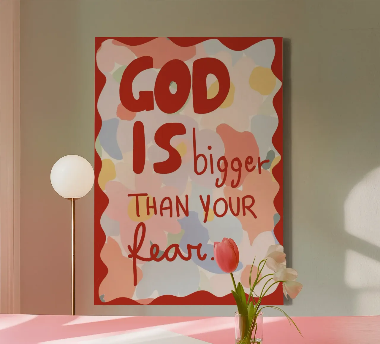God is groter dan je angst Bloemsierkunst canvas met Baklijst van vintagepod