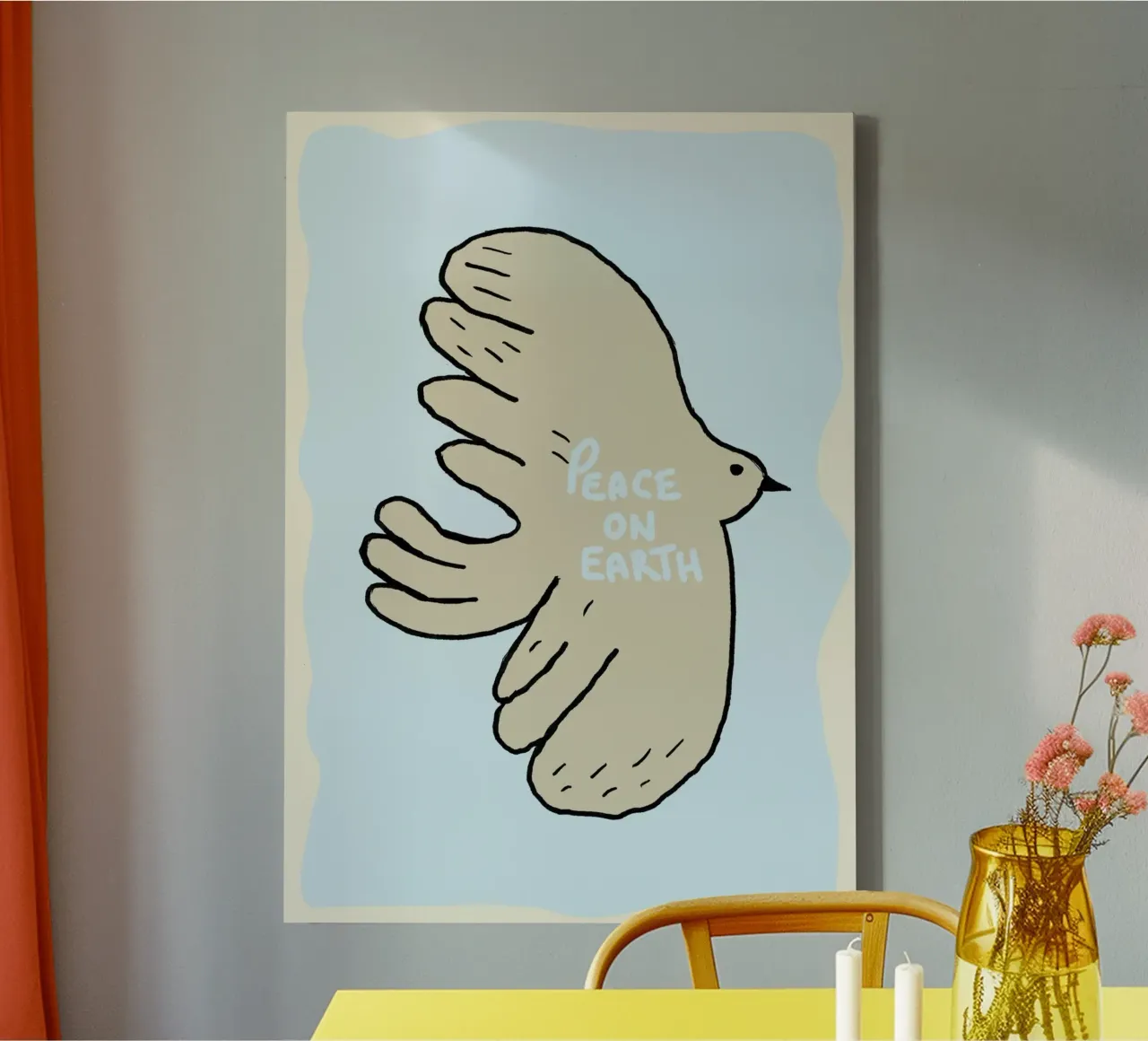 Peace on Earth Duif Kunstdruk, Modern Christelijk canvas met Baklijst van vintagepod