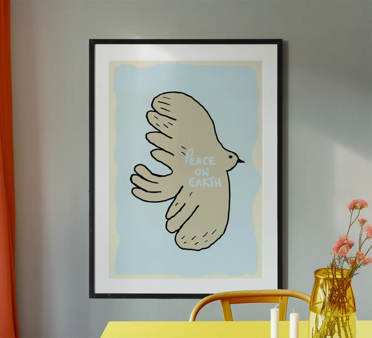 Stampa d'arte della colomba "Pace in terra", Cristiano moderno poster con telaio in alluminio da vintagepod