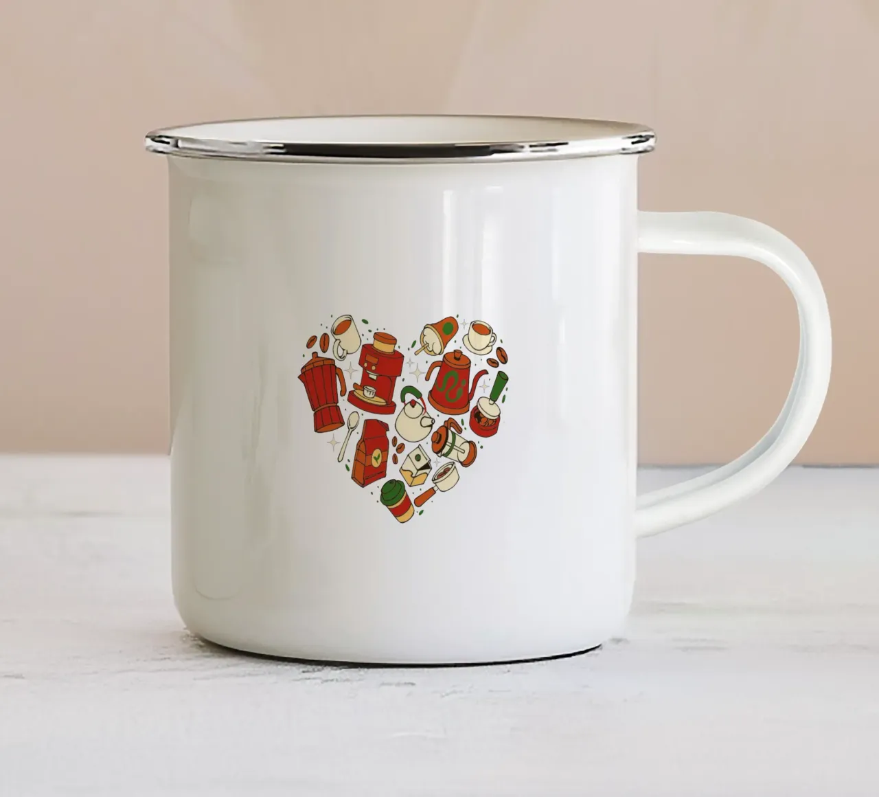 I Heart Coffee tazza in smalto da Tobe Fonseca