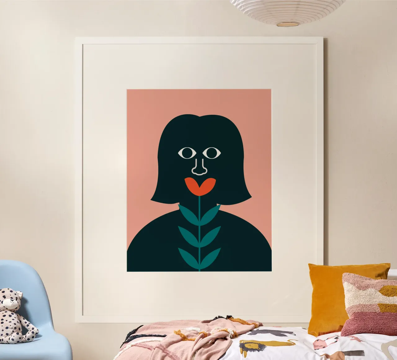 Labbra rosate poster con telaio in legno da Little Dean