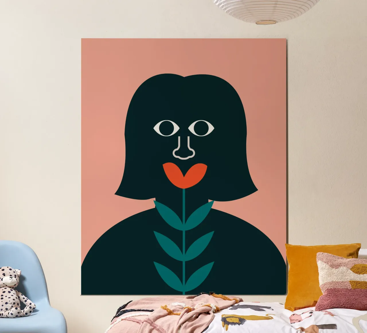 Labbra rosate poster con telaio in legno da Little Dean