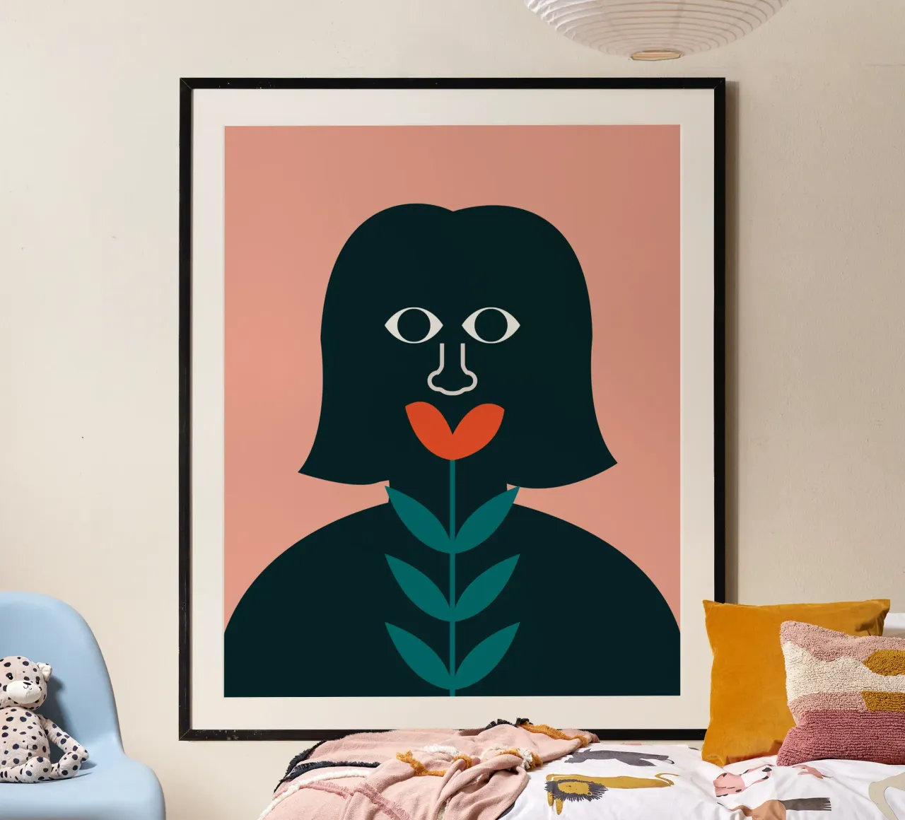 Labbra rosate poster con telaio in legno da Little Dean