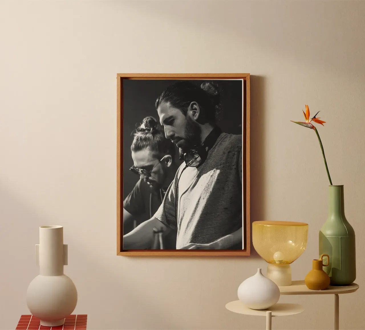 Dimitri Vegas & Like Mike canvas with Floater frame by Low poly art