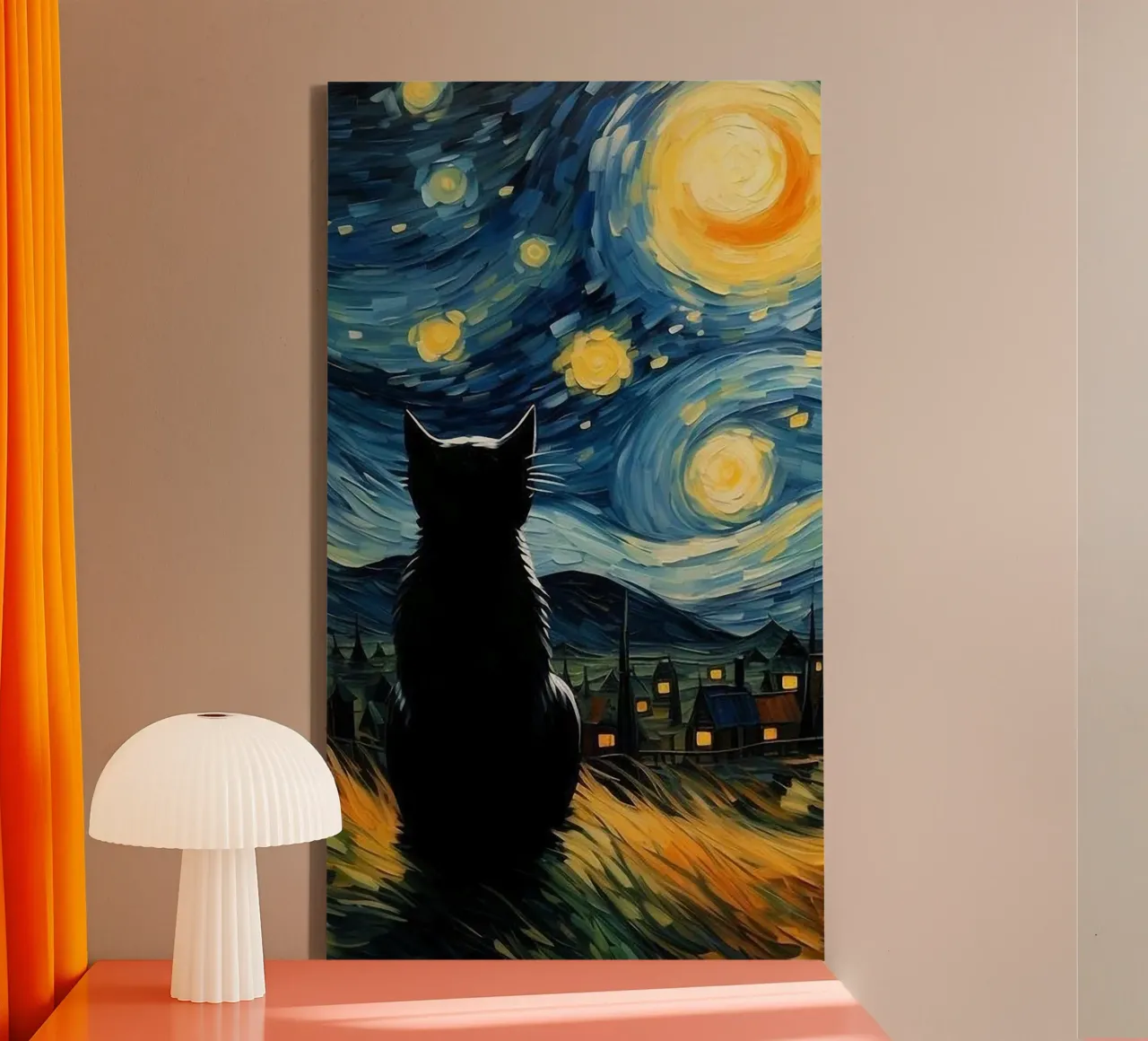 cat in nightlight tela con Cornice a cassetta da lily