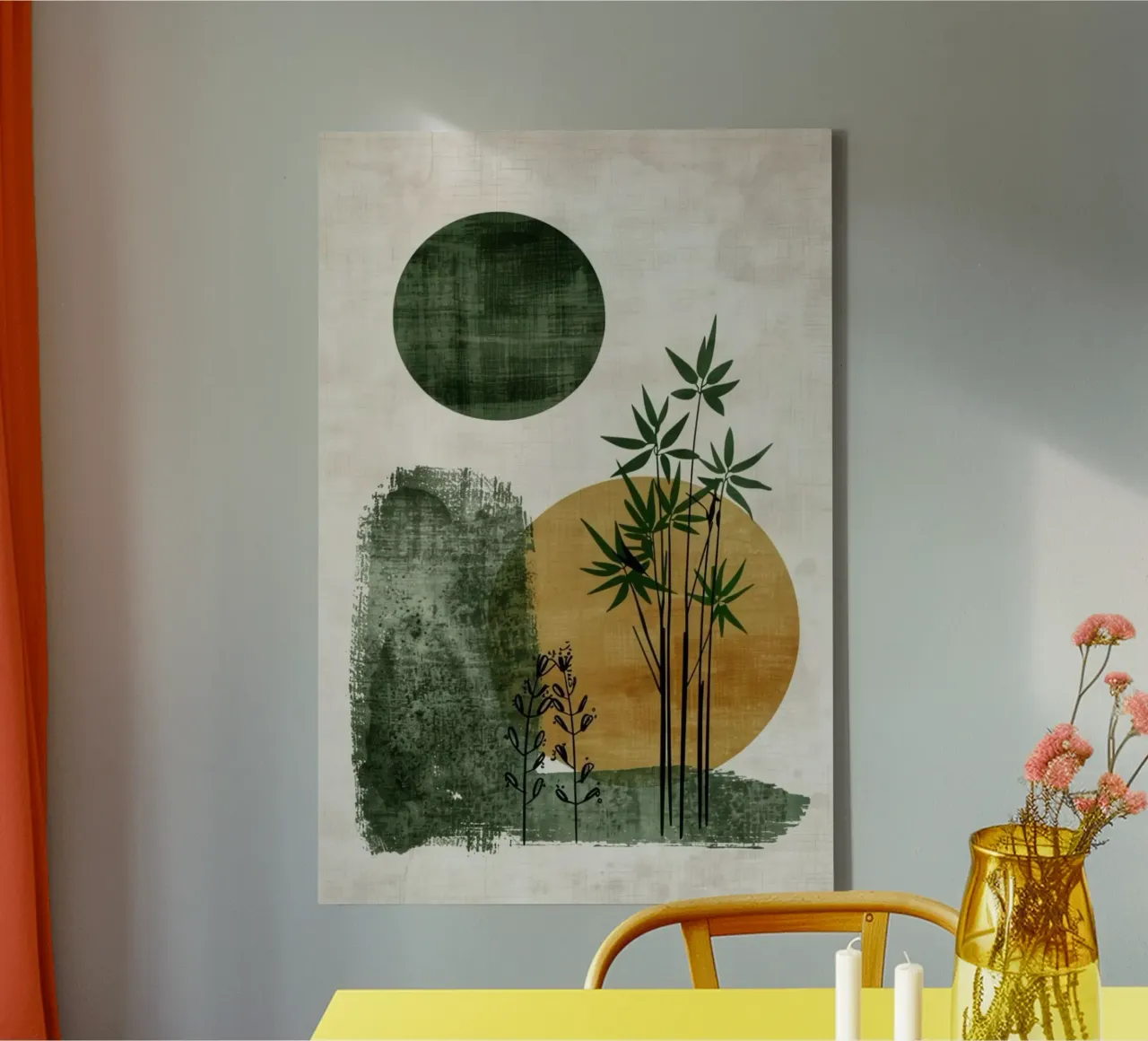 scape tree circle canvas with Floater frame by Good days