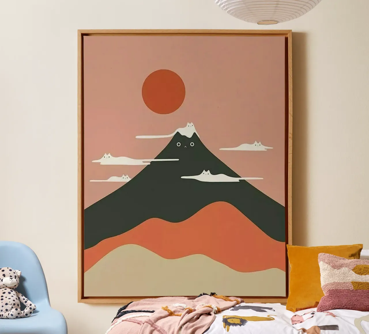 mountain with cat tela con Cornice a cassetta da lily