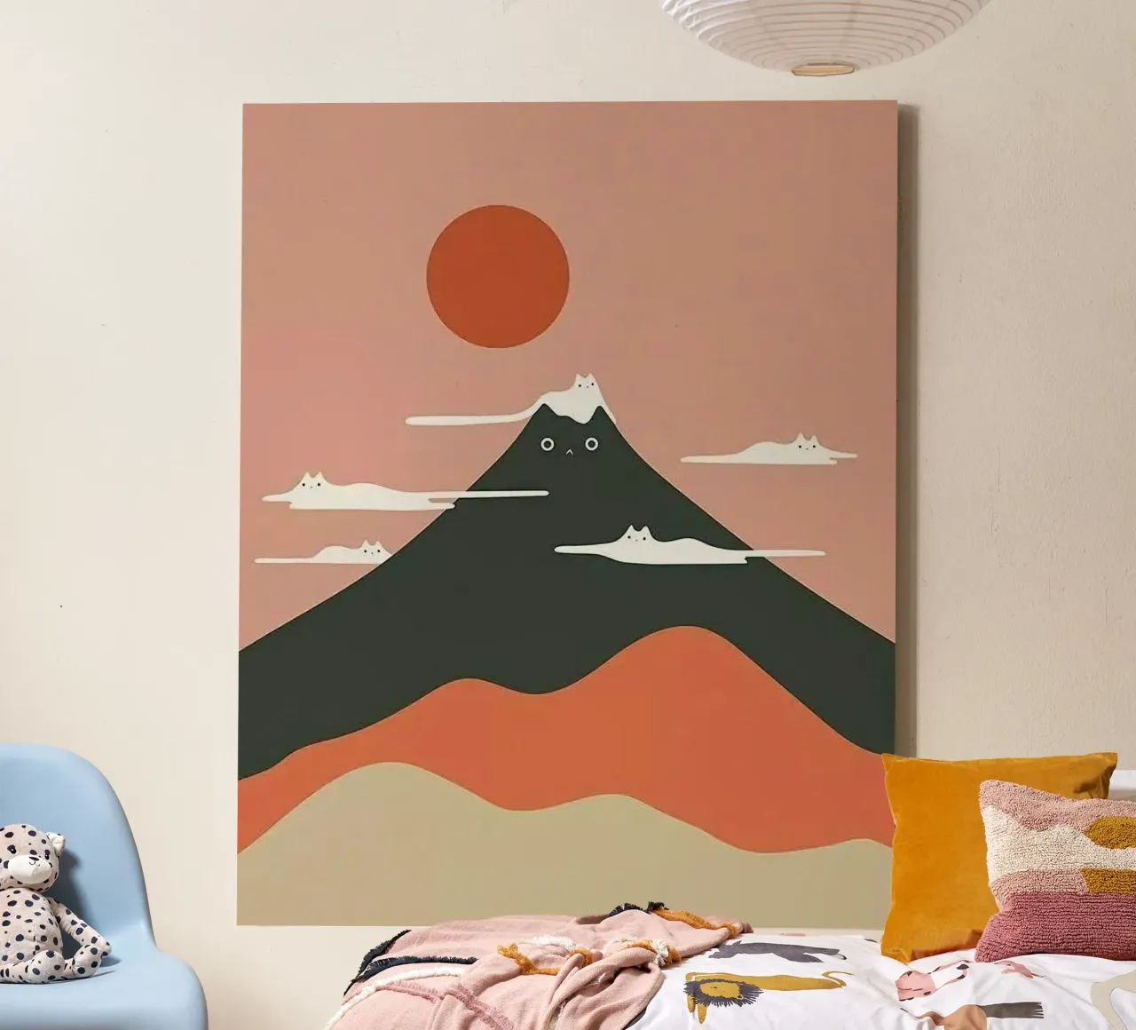 mountain with cat tela con Cornice a cassetta da lily