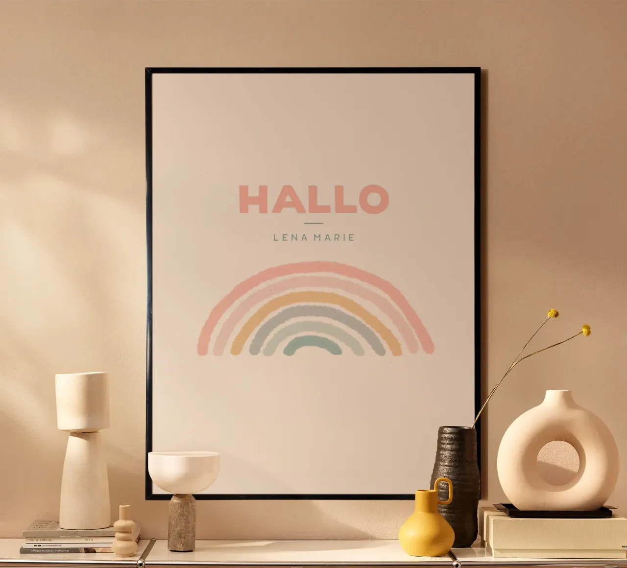Il mio arcobaleno poster con telaio in legno da Kartenliebe