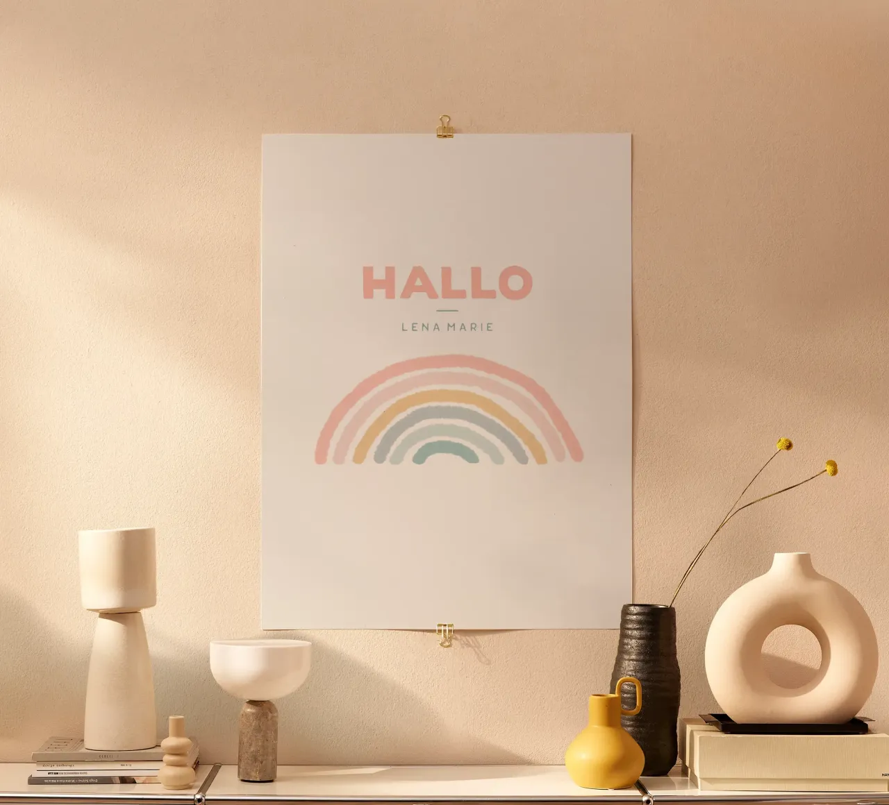 Il mio arcobaleno poster con telaio in legno da Kartenliebe