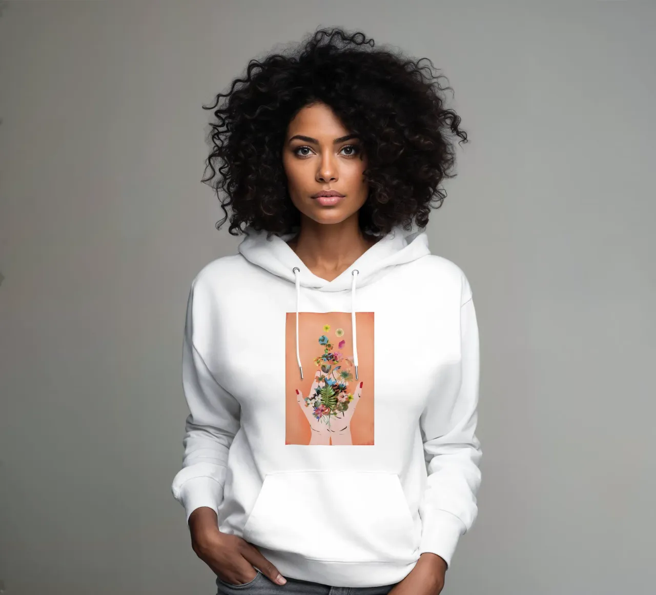 Fridas Hands (coral) felpa con cappuccio da treechild