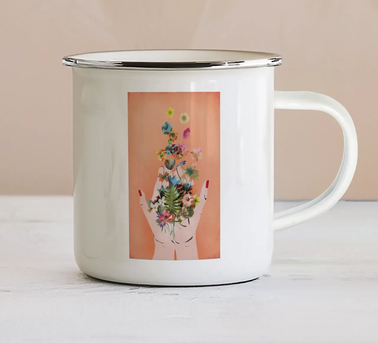 Fridas Hands (coral) tazza in smalto da treechild