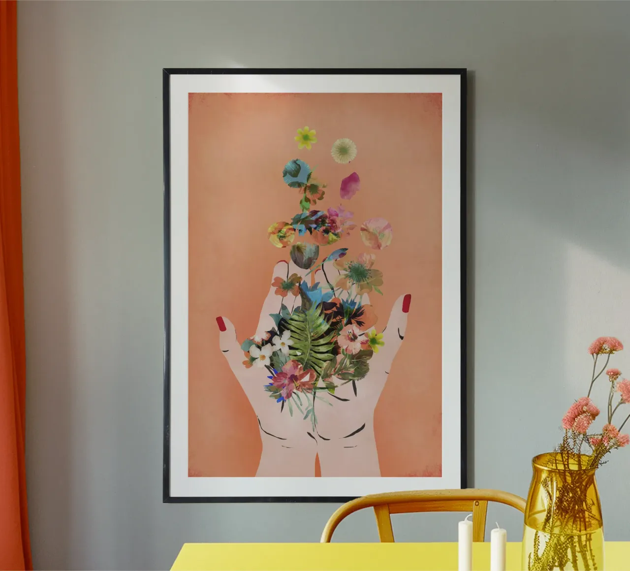 Fridas Hands (coral) poster con telaio in plastica da treechild
